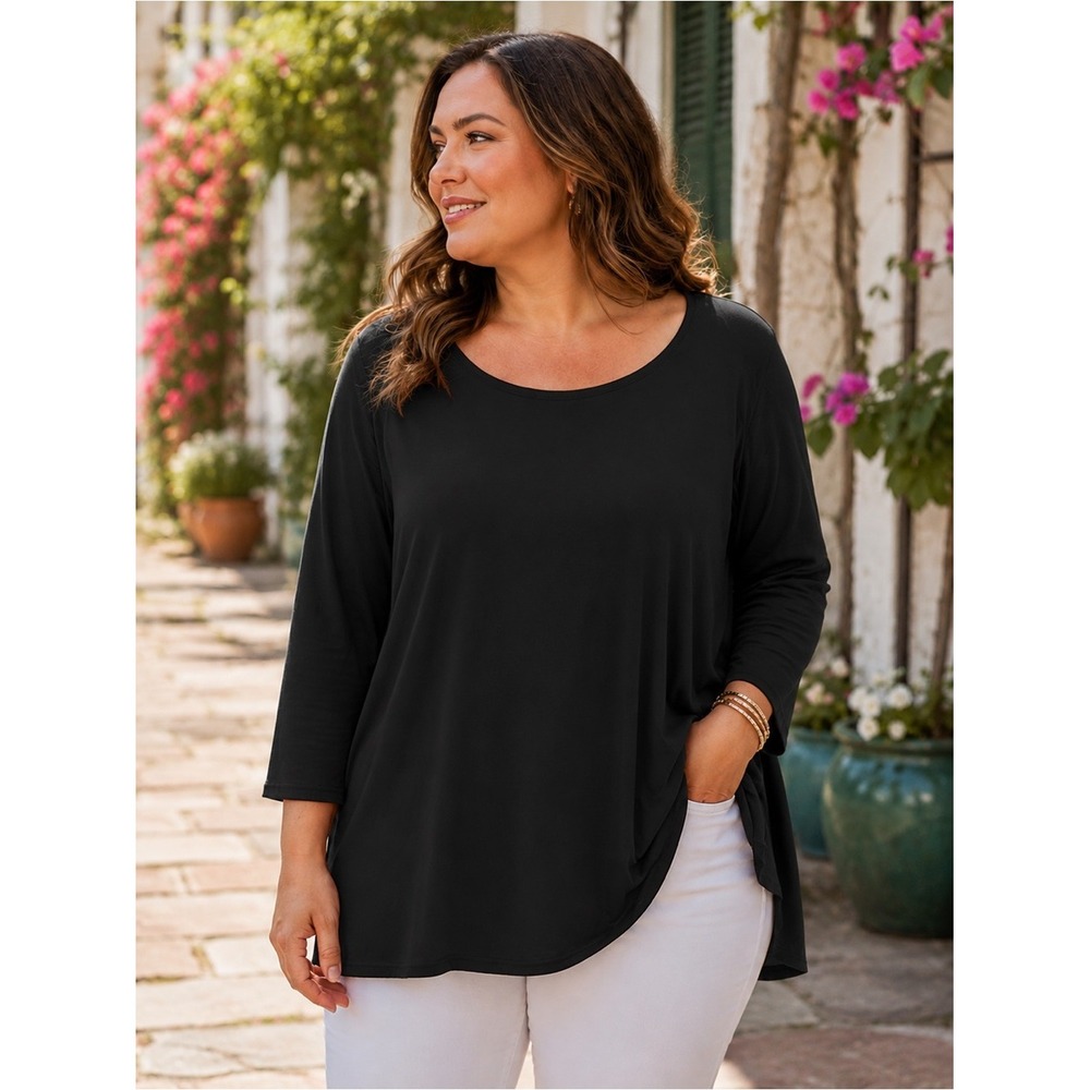 LuLaRoe Womens Top 3X 26 28 24 26 Lynnae Long Sleeve Hi Lo Tunic Solid Black NEW